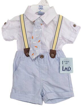 Little Lad 4 Piece Set Baby Boy Formal Easter 0-3 Months Newborn Blue Tie NWT